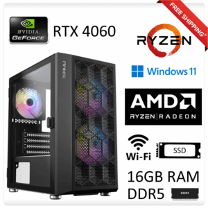 Powerful Gaming PC – AMD Ryzen 7 7700X | RTX 4060 | 16GB RAM | SSD | WiFi | Windows 11