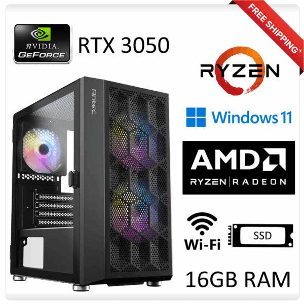Gaming PC – AMD Ryzen 5 5500 | RTX 3050 | 16GB RAM | WiFi | Windows 11